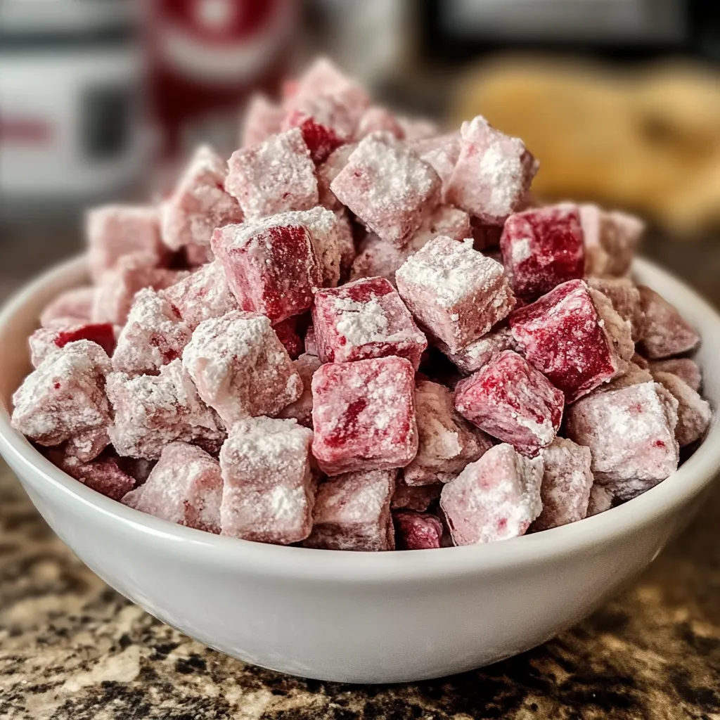 Cherry Cheesecake Puppy Chow with White Chocolate and Graham Cracker Crumbles - main view